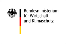 Das Logo des BMWK besteht aus dem Bundesadler, den Farben Schwarz, Rot, Gold und dem Schriftzug "Bundesministerium für Wirtschaft und Klimaschutz".