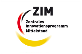 Das Logo besteht aus einem Halbkreis in den Farben Schwarz, Rot, Gold und dem Schriftzug "ZIM Zentrales Innovationsprogramm Mittelstand"