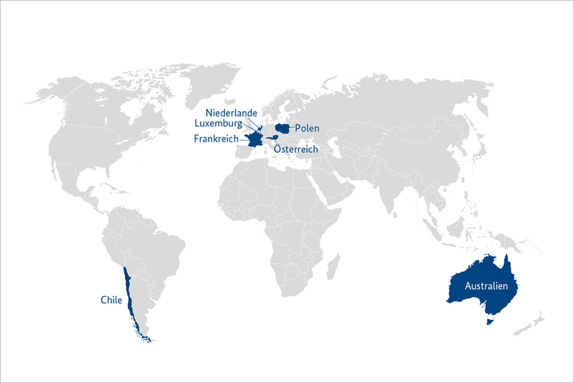 Weltkarte mit Übersicht aktiver Länder in ZIM-Netzwerken