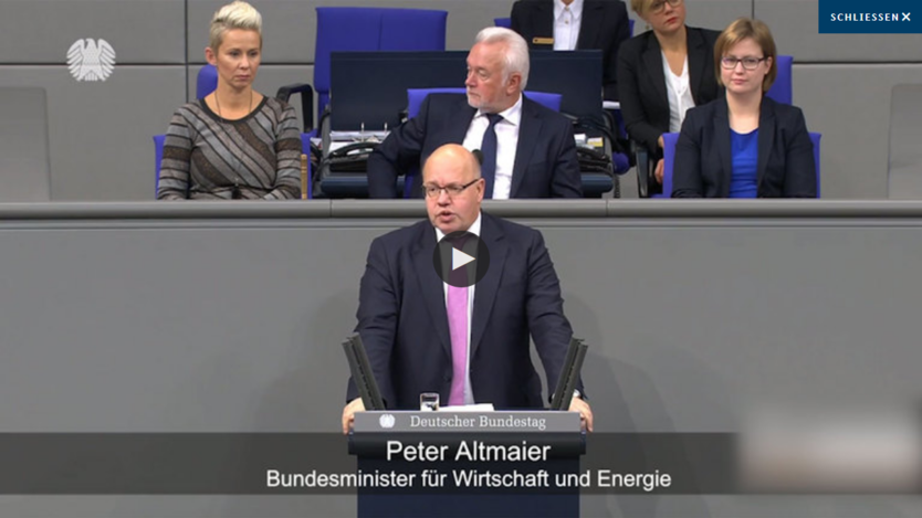 Video-Bildausschnitt Peter Altmaier, Bundesminister für Wirtschaft und Energie