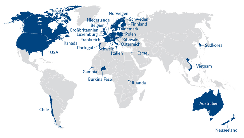 Weltkarte mit Übersicht aktiver Länder in ZIM-Netzwerken